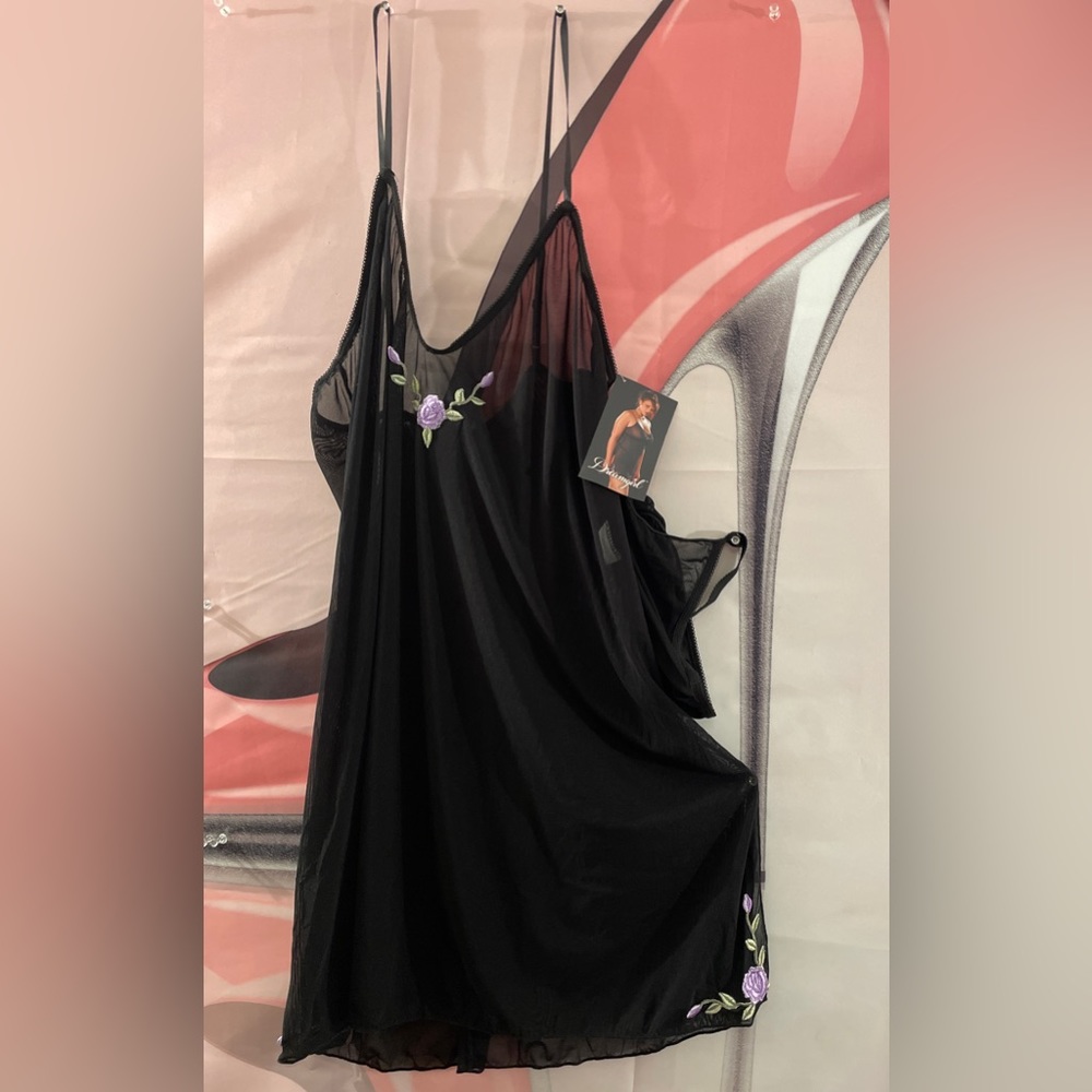 1X-3X Black Babydoll Nightie with thong.